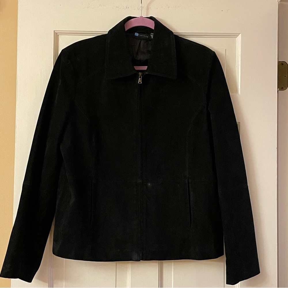 Relativity Black Leather Suede Zip-Up Jacket, Size XL